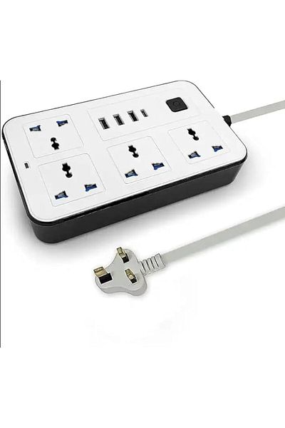 Generic شريط طاقة ثلاثي المنافذ USB رباعي الاتجاهات مع منفذ شحن USB من النوع C وملحق 2 متر عالي التحمل