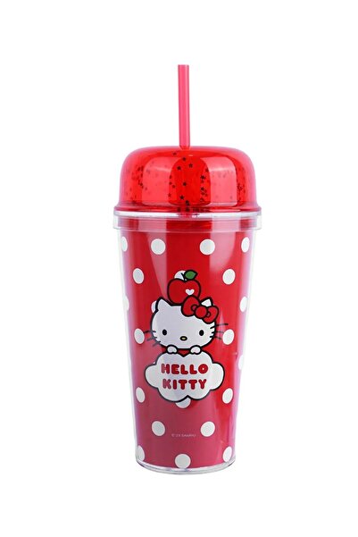 Miniso Hello Kitty Lisanslı Elma Koleksiyonu Pipetli Çift Cidarlı Plastik Şişe