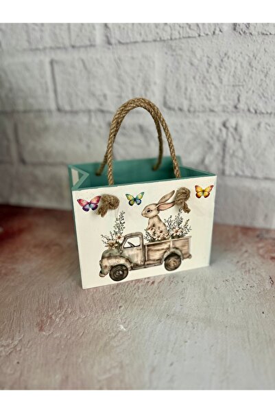 Bypinaryuksel Halat Saplı Tavşan Desenli Ahşap Çanta ,Kutu