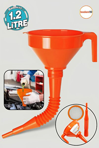 Badem10 Plastik Çelik Süzgeçli Katalitik Konvertör Hunisi Spiralli Borulu Süzgeçli Huni 1.2 Litre