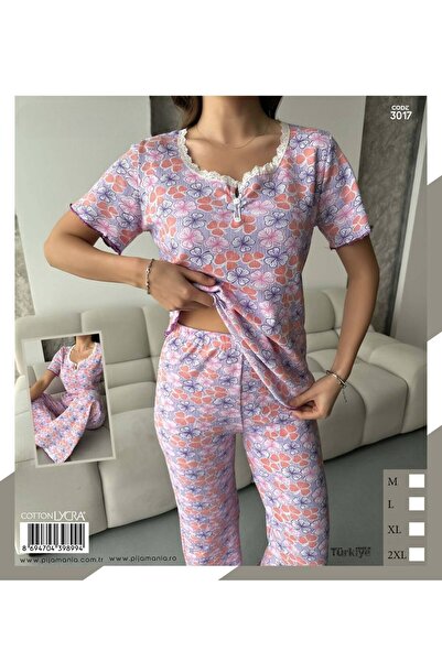 Hirazenmoda Γυναικείο κοντομάνικο βαμβακερό σετ πιτζάμες από λύκρα