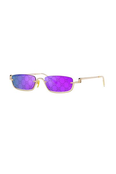 Gucci Gg 1278s 005 55 نظارة شمسية نسائية مستطيلة الشكل معدنية ذهبية اللون
