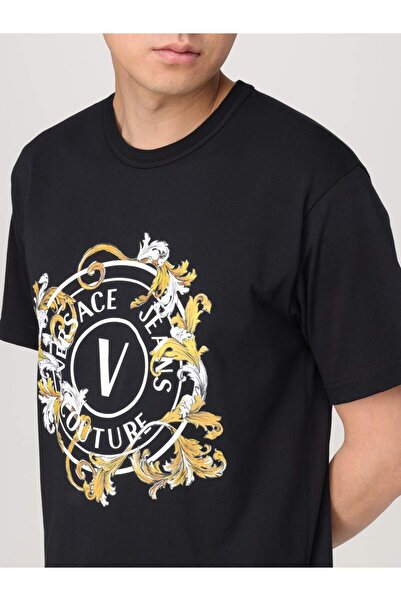 Versace Ανδρικό μπλουζάκι με κοντό μανίκι με λαιμόκοψη και μοτίβο μαύρο 78gahc01cj01c-g89