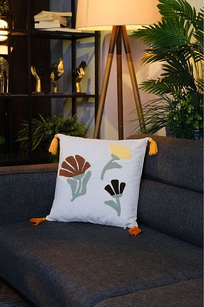 dekomall home & living Tasseled Punch Embroidered Throw Pillow Cover 43X43 cm