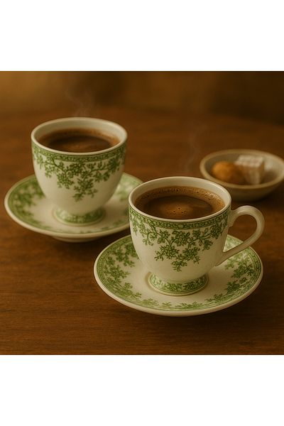 ELZEY HOME Porcelain Set of 2 Vintage Patterned Coffee Cups