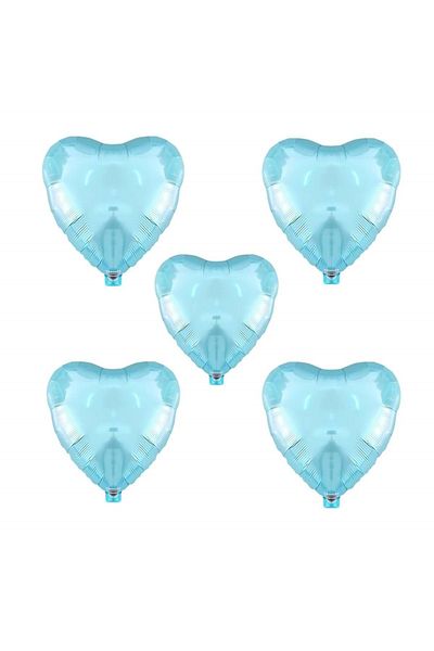Organizasyon Pazarı 18 Inch Light Blue Color 5 Pieces Heart Shaped Foil Balloon