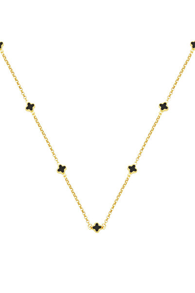 Bilezikci Oniks Taşlı Van Cleef Altın Kolye 14 Ayar