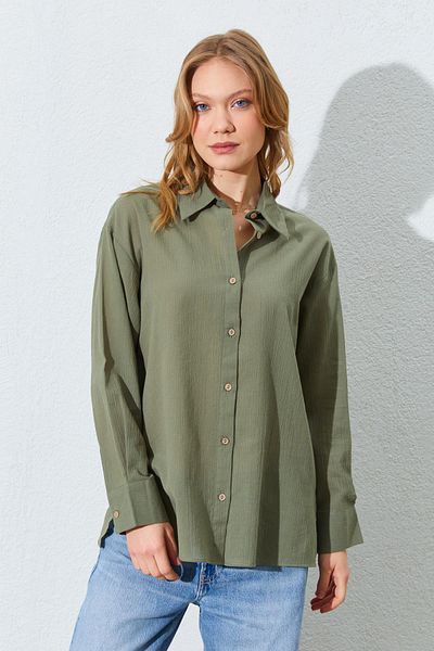TENA Cămașă oversize Crinkle kaki pentru femei