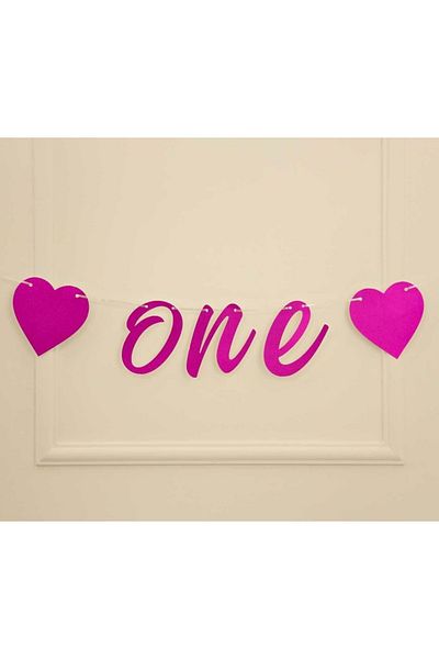Organizasyon Pazarı ONE Written Glitter Pink Color Banner Στολίδι τοίχου με κορδόνι για πάρτι 1 έτους