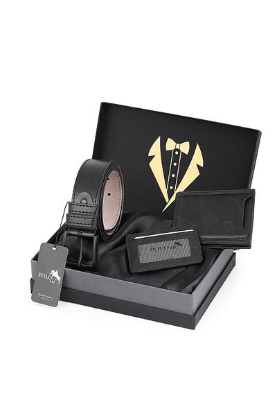 Polo Air Men's Groom's Bundle Special Boxed 3-Piece Professional Daily Set: Belt, Wallet and Card Holder