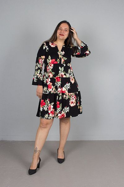 Truva XXL Plus Size Sleeve Flounce Floral Print Dress