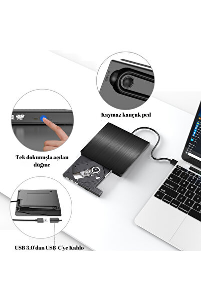 MultiZone Usb 3.0 Taşınabilir Ultra İnce Harici Cd Dvd Yazıcı Okuyucu Windows Mac Uyumlu