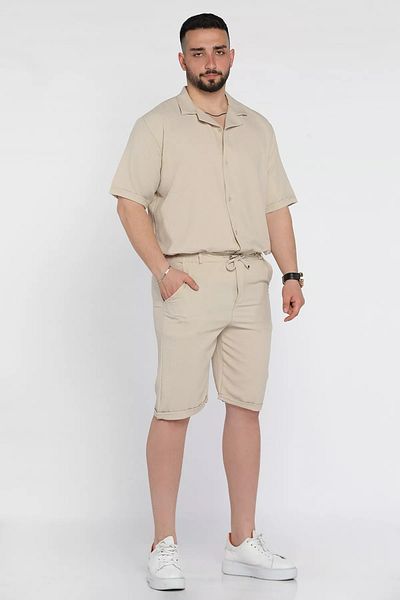 MİSHAR İTALİA Men's Double Sleeve Shirt and Shorts Double Set