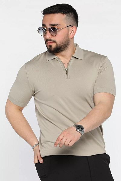 MİSHAR İTALİA Мъжка плетена тениска с половин цип Koyuvizon, едноцветна