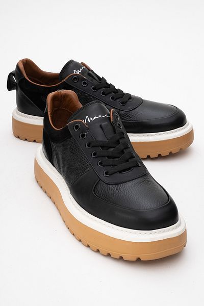 MARCOMEN Men's Thick Light Sole Casual Shoes Real Leather Mc 21148 Black