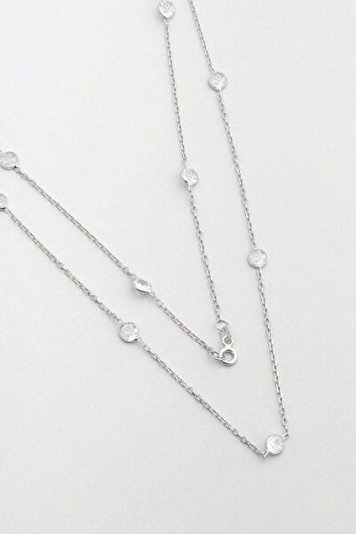 So CHIC... Yuvarlak Kesim 18 Ayar Beyaz Altın Kaplama 53 Cm Gümüş Kolye