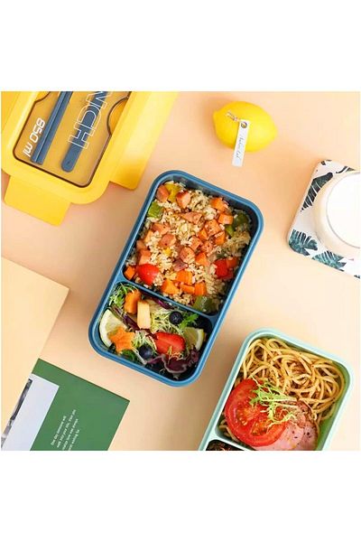 British Chef Lunch Box & Cutlery Fork Spoon, Leak Proof 2 compartments 1100ml Capacity