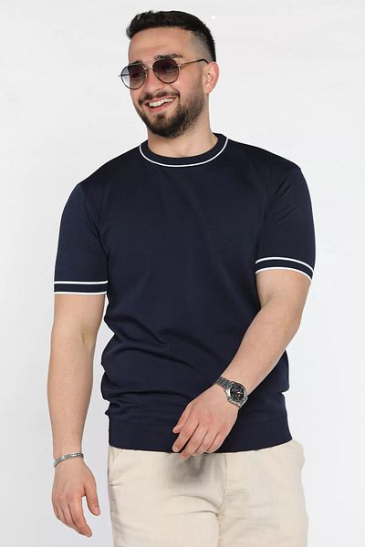 MİSHAR İTALİA Ανδρικό πλεκτό μπλουζάκι Navy Blue Crew Neck