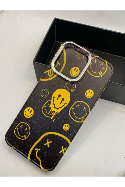 Turkuaz iPhone 15 Special Oil Painting Smiling Face Design Luxury Silicone Case
