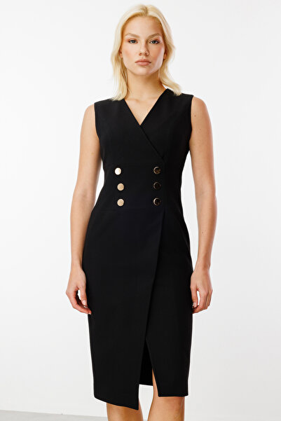 Ekol Kruvaze Yaka Yırtmaçlı Elbise