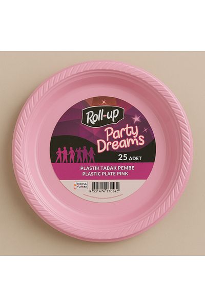 Roll-Up Pink Plastic Plate 25 Pcs