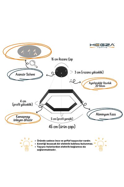 Hegza Lighting Modern Led Chandelier - 4000K Light Color, White Case, Living Room, Kitchen, Living Bedroom