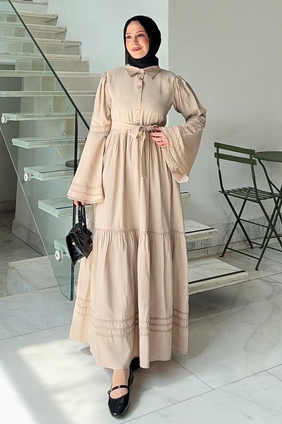 Salih Çelebi Ισπανικό Φόρεμα Hijab με μανίκια 2276 - ΜΠΕΖ