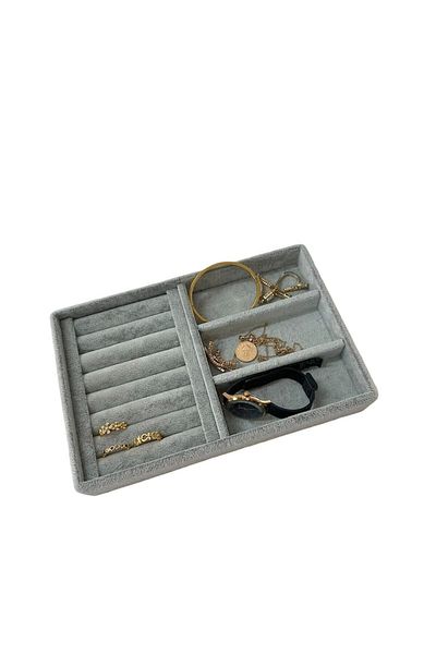 MeGass Dekor Domestic Production Suede Fabric Gray Color 22 Cm / 14 Cm Drawer Jewelry Stand