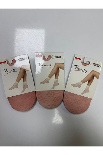 Penti Women's 3Pcs Vanilla Belissa Motif Belendiği and Socket Socks