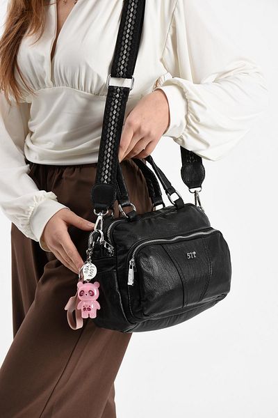 571 Collections Çanta Faux Leather Shoulder Bag Black (Model: 571-13-17g)