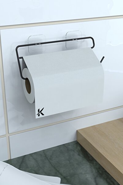BellaBagno Siyah Güçlü Yapışkanlı Kağıt Havlu Tutucu, Solo Havluluk - Delmede...