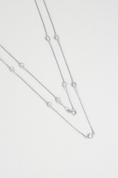 So CHIC... Yuvarlak Kesim 18 Ayar Beyaz Altın Kaplama 70 Cm Gümüş Kolye