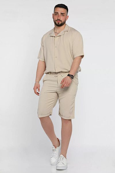 MİSHAR İTALİA Men's Double Sleeve Shirt and Shorts Double Set