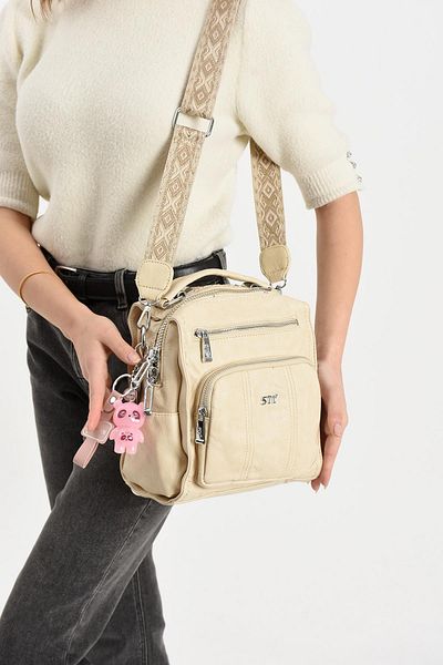 571 Collections Çanta Faux Leather Shoulder Bag Cream (Model: 571-13-17A)