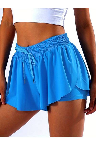 MADAM SHİLA Pantaloni scurți sport cu talie înaltă Blue Shila - Pantaloni scurți sport cu buzunare cu fante laterale și colanți întunecați
