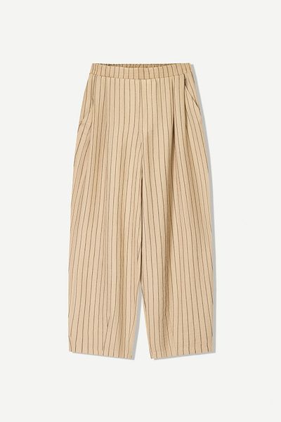 Bershka Linen blend balloon fit trousers with darts