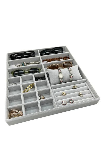 MeGass Dekor Domestic Production Astana Model Suede Fabric Gray Color 38 cm / 35 cm Jewelry Display Drawer Stand
