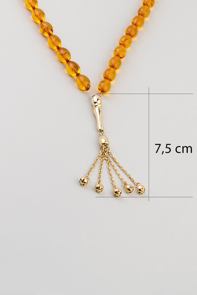 So CHIC... Doğal Amber Kehribar Taşlı 14 Ayar Altın Tesbih