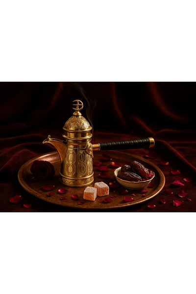 ANTEPSEPETİ Copper Mirra Coffee Pot with Processing Motif 18 CM