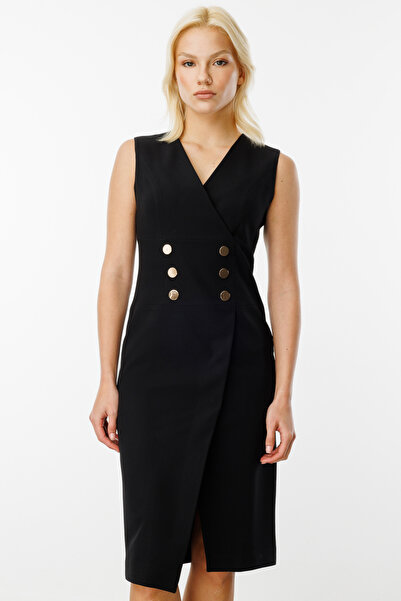 Ekol Kruvaze Yaka Yırtmaçlı Elbise