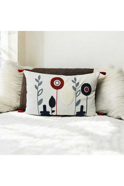 LUWİNO HOME Punch Dandelion Pattern Claret Red Pompon Perna dreptunghiulara 35x55 cm