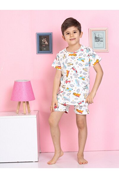 Little Miny Kids طقم بيجامة من نسيج قطني طويل منقوش على شكل طائرة هليكوبتر مع...