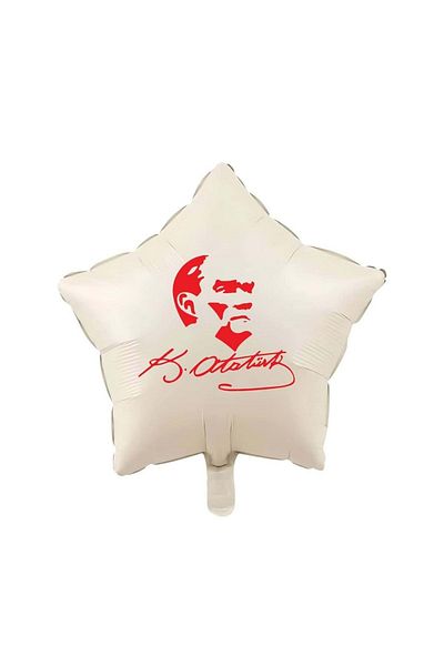 Organizasyon Pazarı 18 Inch Retro White (Cream) Color Ataturk Themed Star Foil Balloon