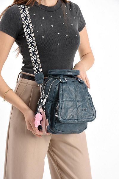 571 Collections Çanta Geantă de umăr din piele artificială albastră (model: 571-13-17J)