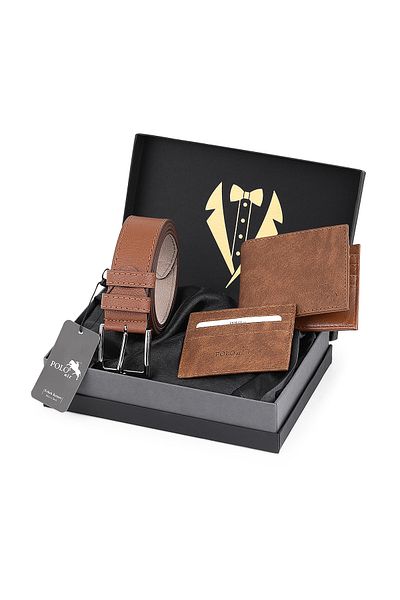 Polo Air Men's Groom's 3-Piece Set: Belt, Wallet and Card Holder Stylish and Fihari