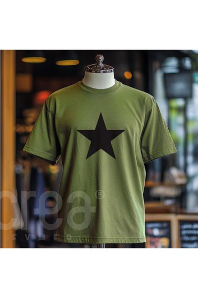Crea Eymer Wear Star - Star - Military CO Ψηφιακή στάμπα από βαμβακερό λαιμόκοψη T-shirt Khaki - Khaki
