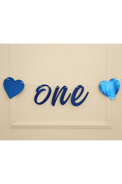 Organizasyon Pazarı ONE Written Metallized Blue Color Banner Στολίδι τοίχου με κορδόνι 1 έτους Στολίδι για πάρτι