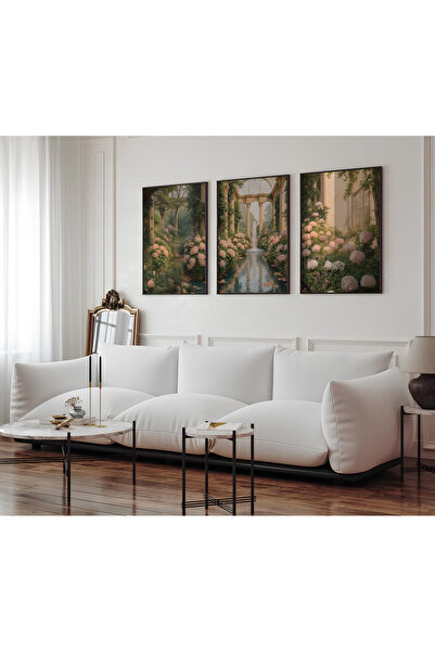 ARTCASTLE Set de 3 tablouri cu ramă din lemn Pink House