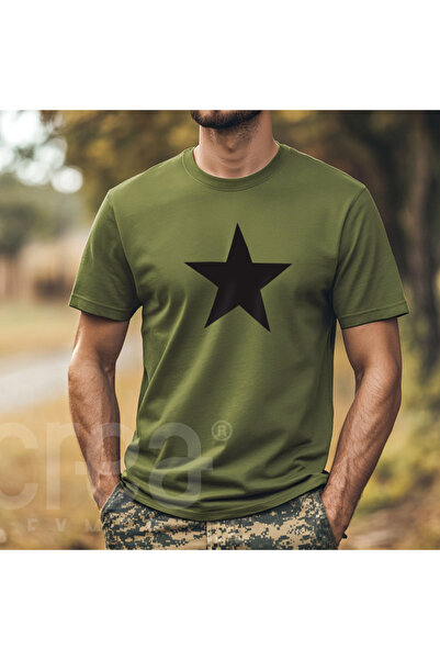 Crea Eymer Wear Star - Star - Military CO Ψηφιακή στάμπα από βαμβακερό λαιμόκοψη T-shirt Khaki - Khaki