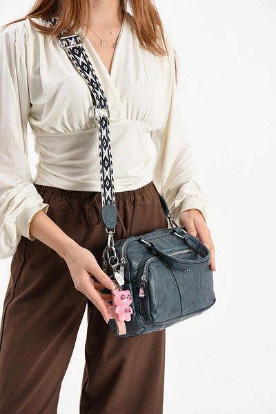 571 Collections Çanta Geantă de umăr din piele artificială albastră (model: 571-13-17G)